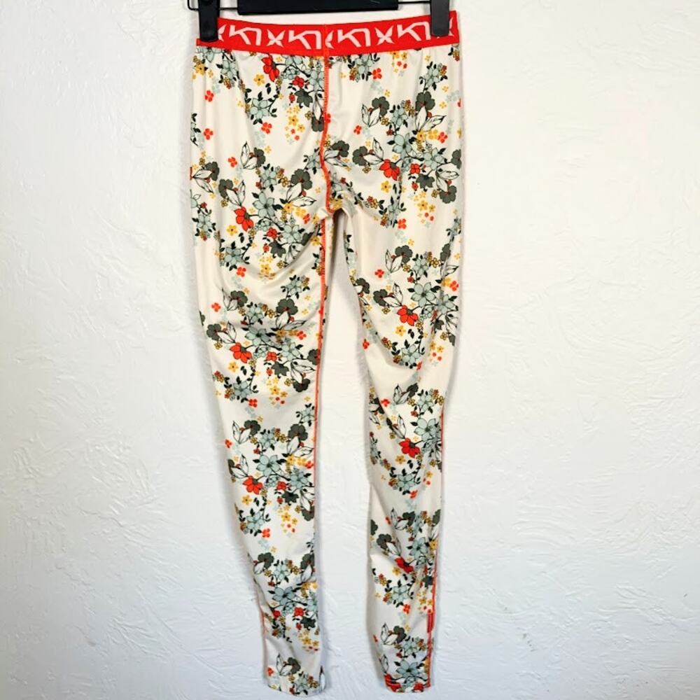 Kari Traa Fryd Cream Floral Print Contrast Orange Stitch UPF Base Layer Pants S
